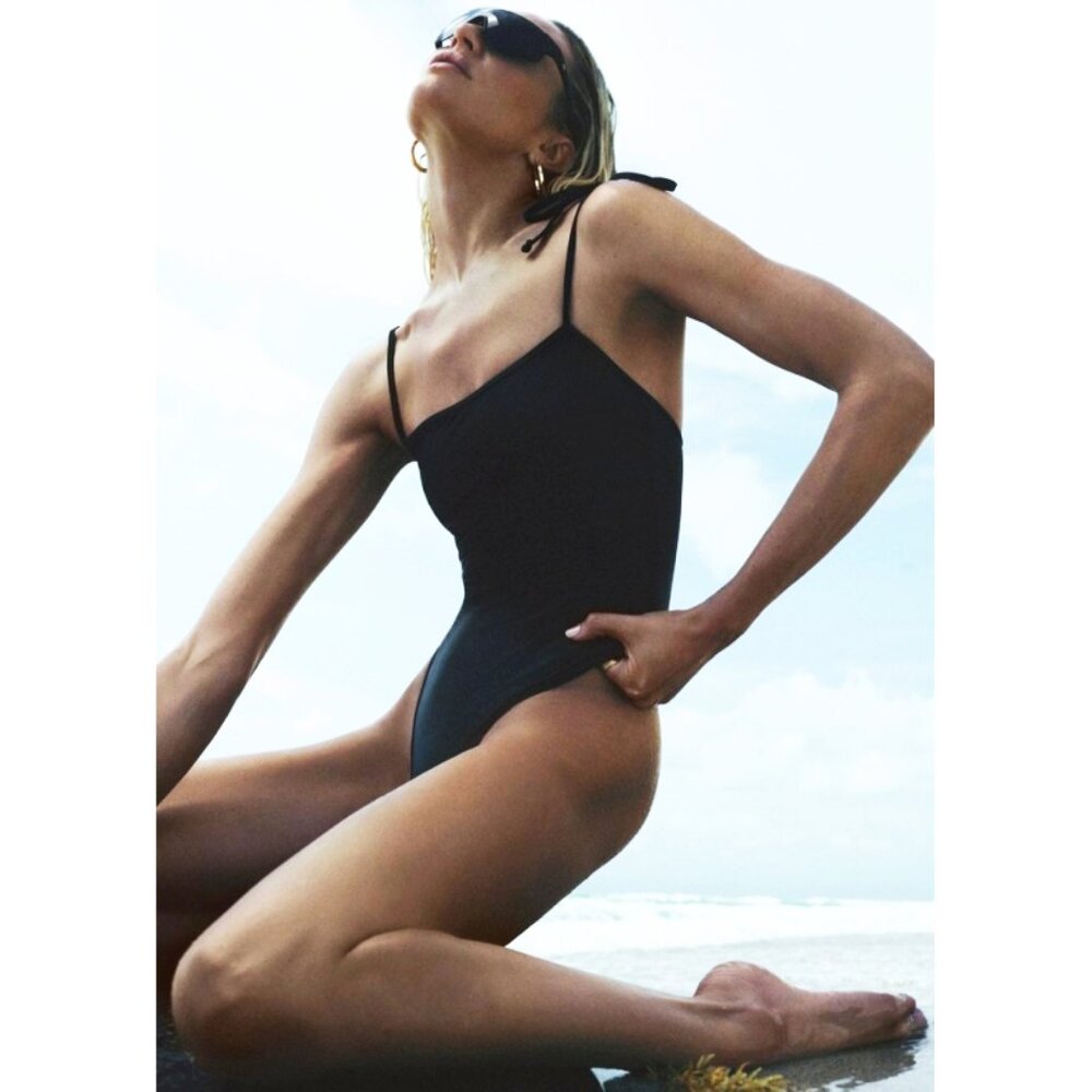 NEW Alo Tropic of C Cosmo One Piece Black Tie Straps Bodysuit Bikini Swimsuit XS